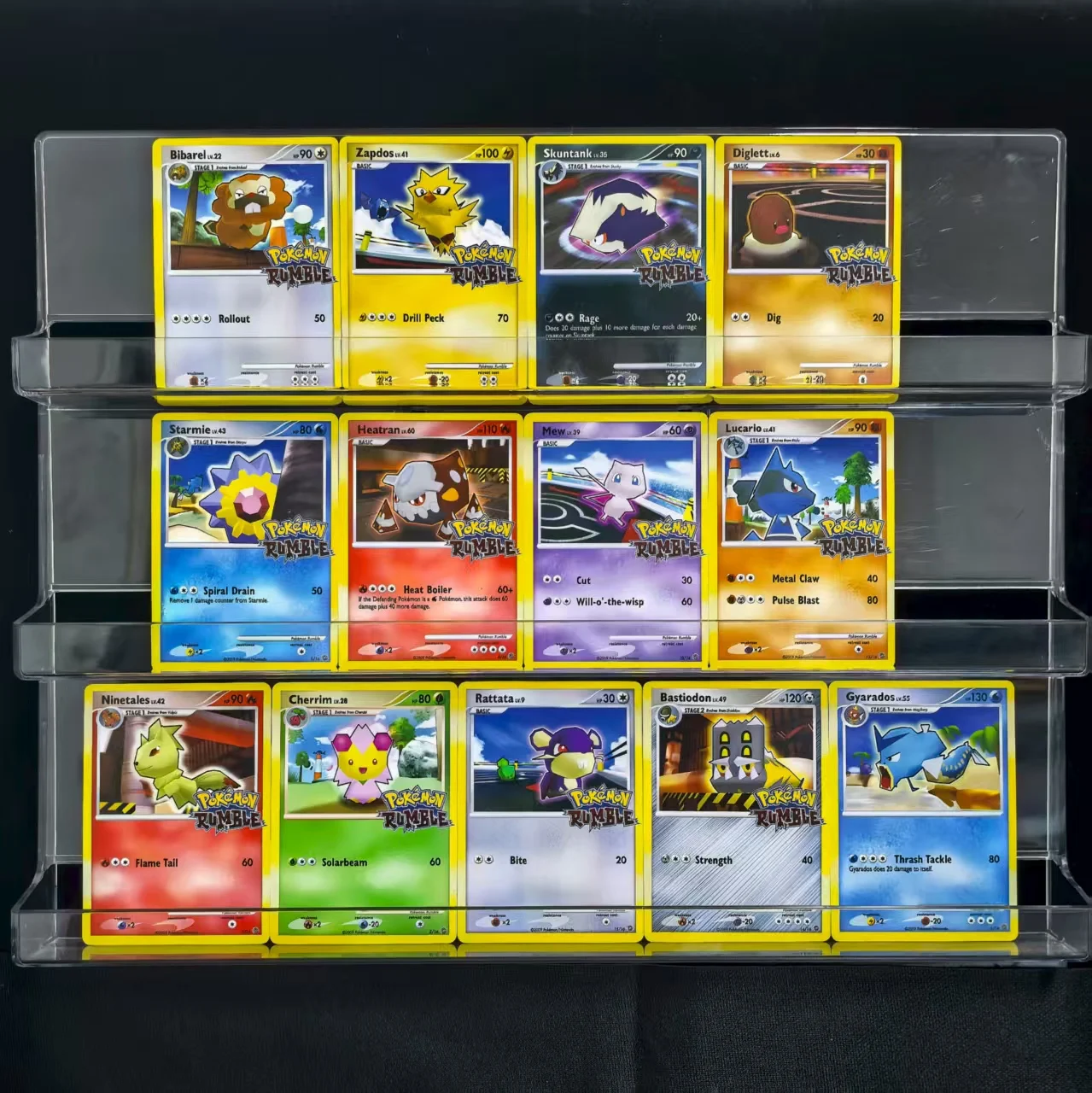 13 Uds. Tarjetas de colección de Pokémon inglés Rumble Pikachu Venusaur Zapdos Mew Starmie tarjeta única juego clásico tarjetas de Anime juguetes de regalo