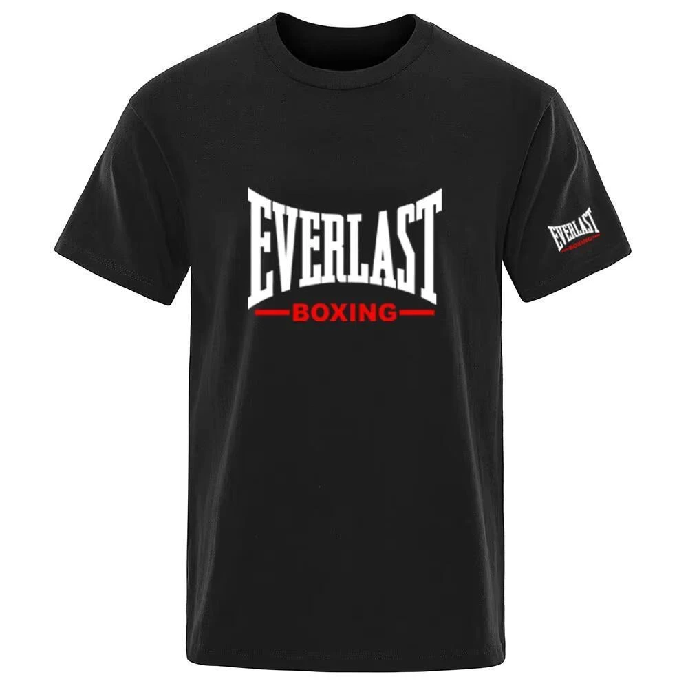 Camiseta con estampado de letras Everlast Boxing para hombre, camiseta de algodón de manga corta con cuello redondo, ropa informal para entrenamiento físico, camiseta deportiva de verano para hombre