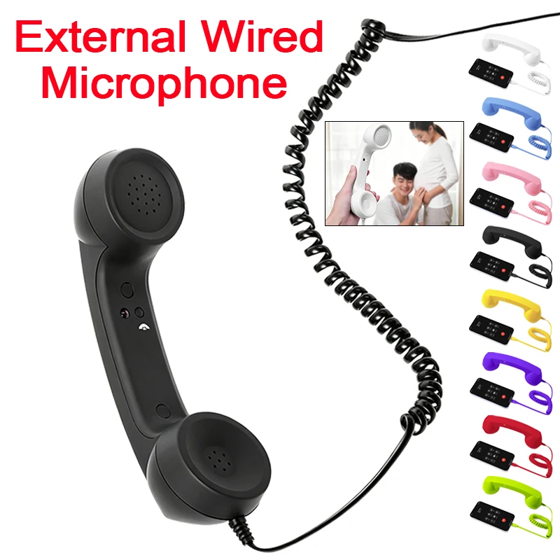 with Microphone Phone Handset 3.5mm / Type-C Retro Straight-Plug External Telephone Handset Headphone Wired Handset for Phone