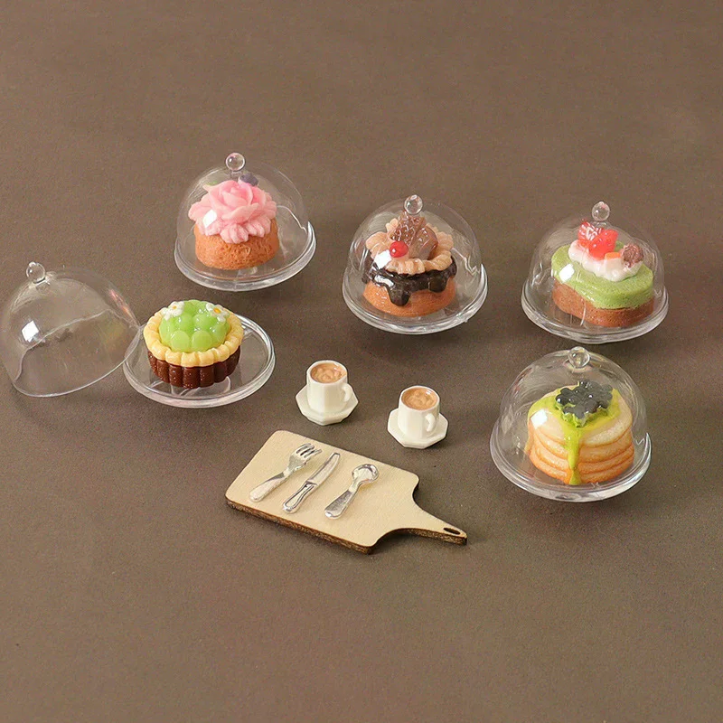 /GJ/Dollhouse Simulation Coffee Cake Dessert Set Dollhouse Mini Kitchen Tray Tableware Accessories Dolls House Decoration 1/12