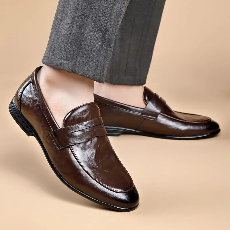 Social Shoe Male Leather Casual Round Toe Men's Formal Shoes Business Luxury Designer Clothing Office Party Gentleman 2025 Trend