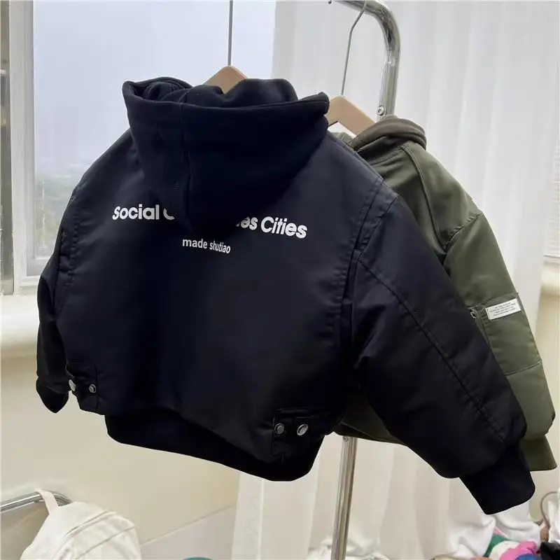 Spring and Autumn Children\'s Jacket 2025 New Fashionable Boys\' Hooded Baseball Jacket Male Baby Fake Two piece Top