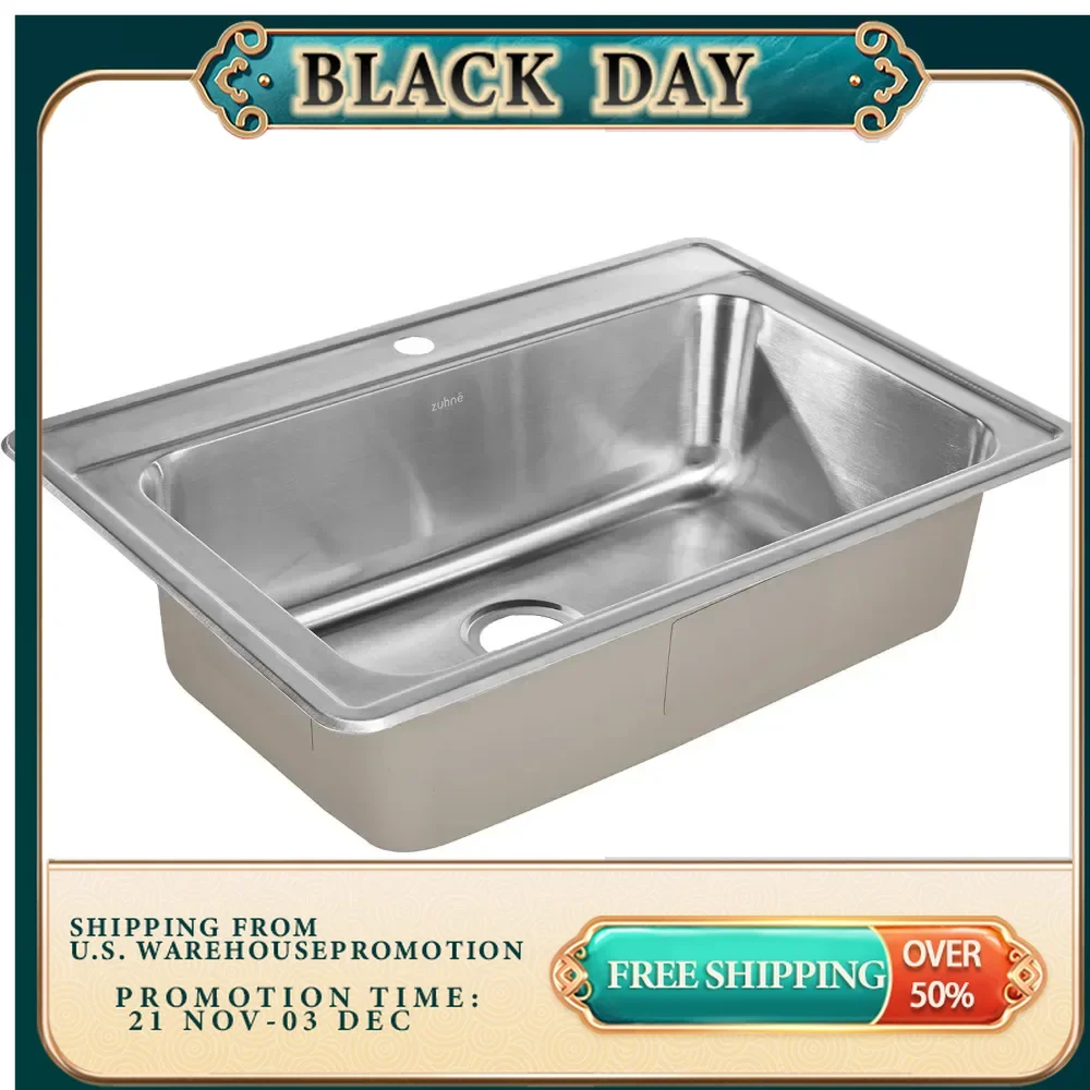 Single bowl plug-in kitchen sink, rust proof stainless steel sink, impact resistant and scratch resistant, easy to clean