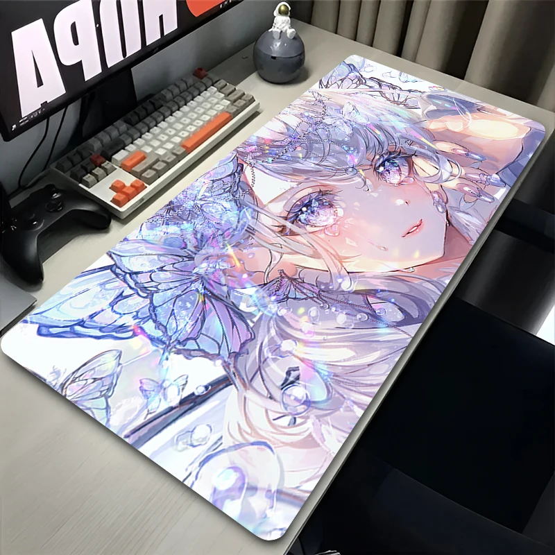 Custom Play Mat Gamer HD Mousepad Computer Crystal Eyes Mouse Pad Non-Slip Natural Rubber Carpet Anime Girl Desktop Keyboard Pad