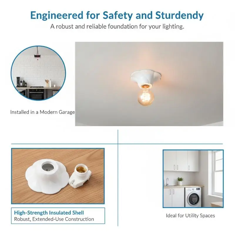 E27 Rose Shaped Light Holder Pendant Socket White Fixed Base for Household Indoor Hanging Light Installation