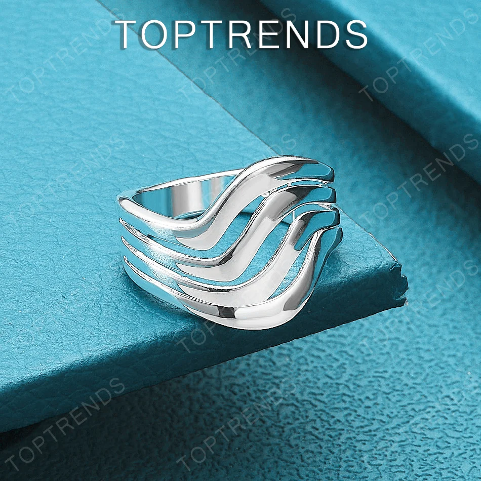 Sizes 6-10 925 Sterling Silver Wave Ring For Women Birthday Engagement Wedding Party Accessories Gifts Fashion Simple Jewelry