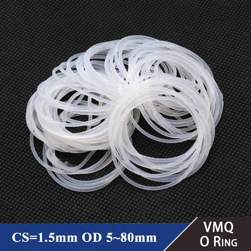 10/50Pcs White Food Grade Silicone O Ring Gasket CS 1.5mm OD 5 ~ 80mm Waterproof Washer Round O Shape VMQ O Ring Silicone Ring