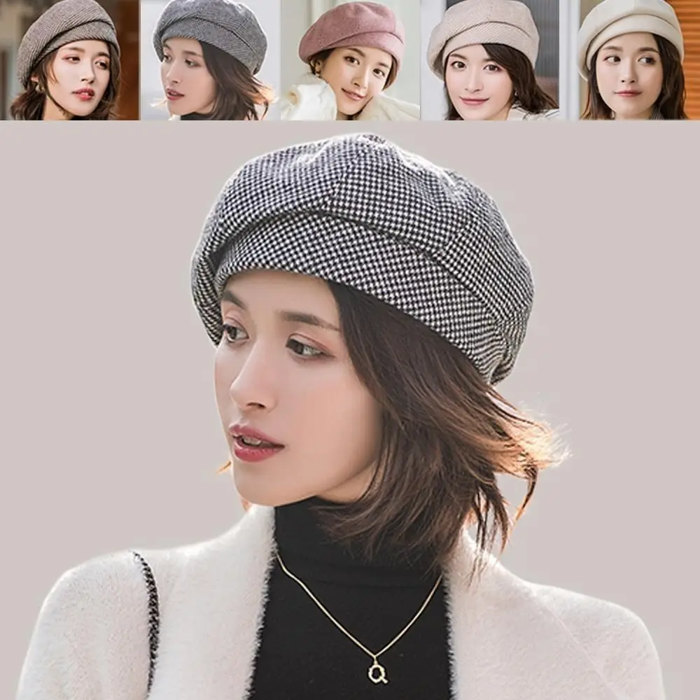 قبعة رسام صوف ، طراز عتيق ، قبعة صغيرة منقوشة ، قبعة قطنية شتوية ، موضة