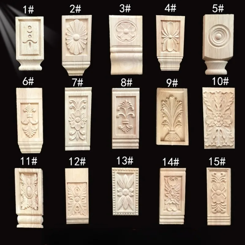 Solid Wood Carved Appliques European Cabinet Corner Pillar Capital Beam Bracket Decor Square Round Rectangle Furniture Ornament