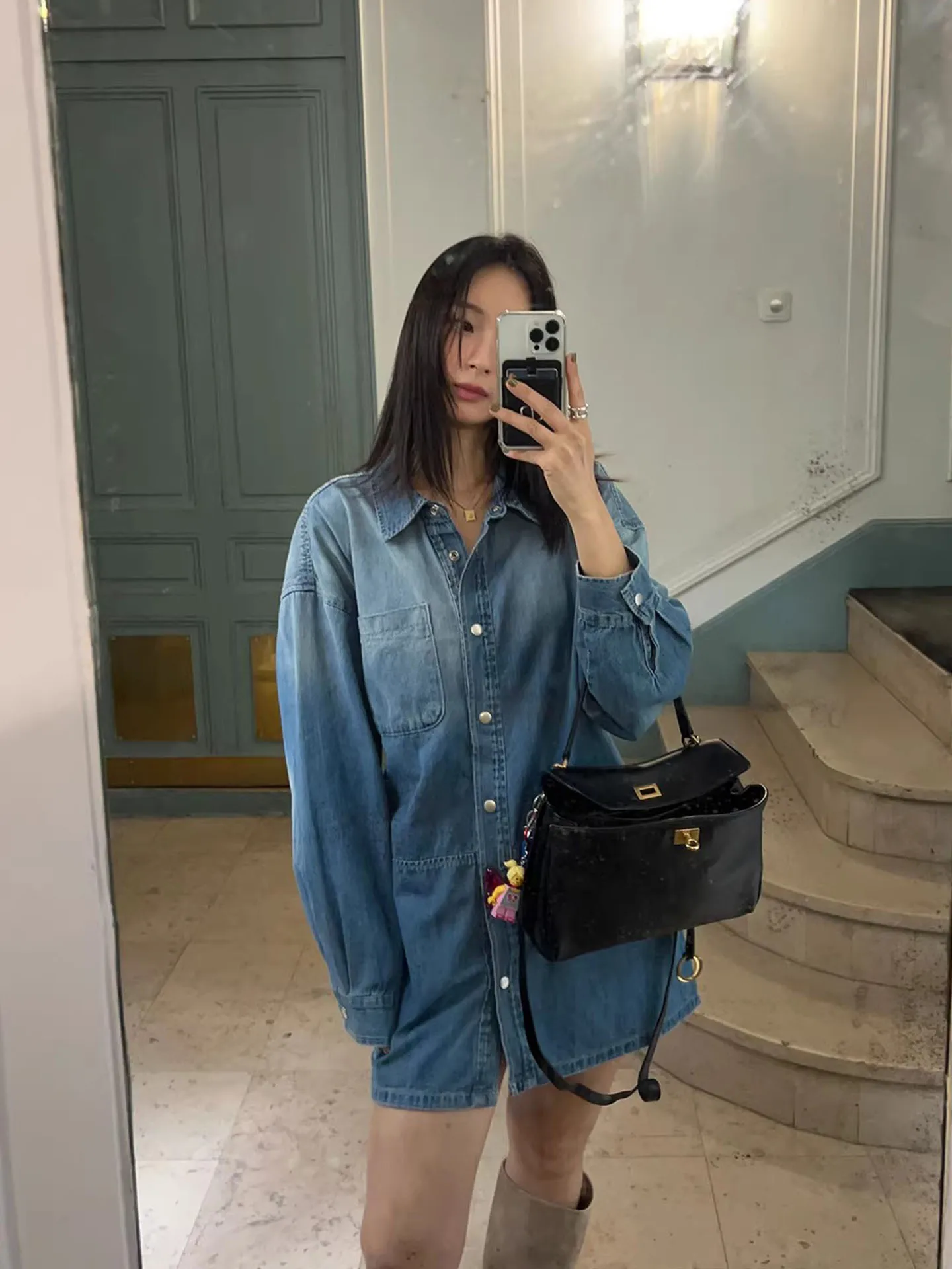 

Ретро-платье из денима с эффектом потертости, женское, весеннее, новое, с градиентным переходом цвета, с поясом, приталенное, в корейском стиле, прямое, фасон «труба»