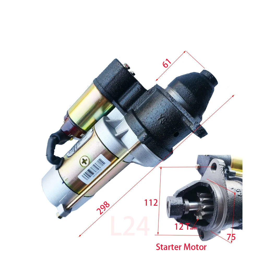 

Starter motor for Changchai engine L28 (24V motor) / L24 / L1105 / 1115, Part number: S195Y-19000A / H23M-190000-1