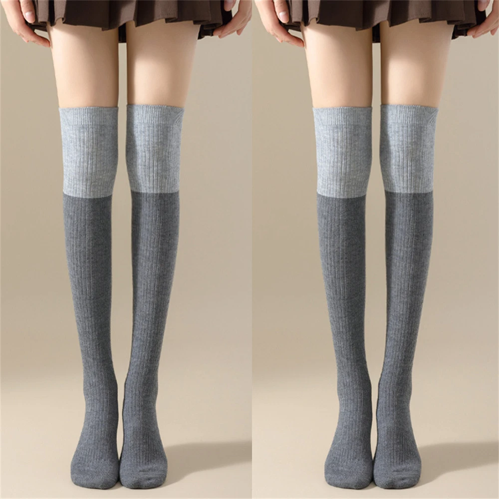 2 Pairs Female Thick Plus Velvet Warmth Wool Over-the-knee Sock Autumn Winter Non-slip Lengthened Color Matching Long-tube Socks