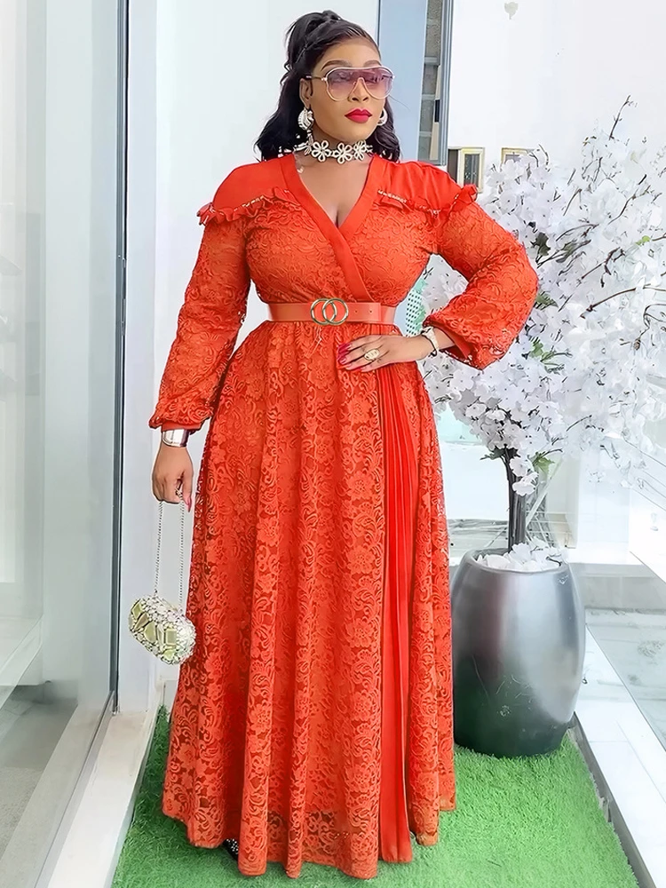 Abiti da sera per feste per le donne 2025 Abbigliamento africano Manica lunga in pizzo Maxi abiti Dubai Turchia Caftani Abiti Compleanno Abito da ballo