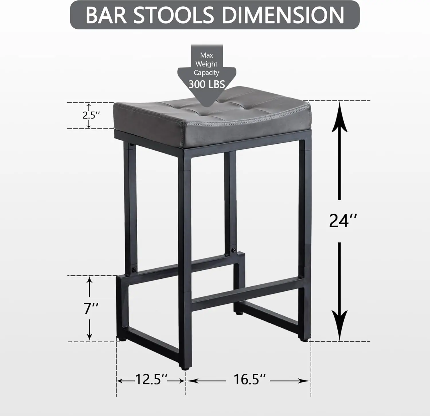 Set of 3 24 Counter Height Saddle Barstools, Backless Faux Leather Kitchen Island Stools with Metal Base