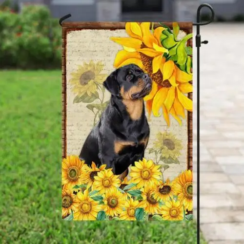 Adorable Rottweiler Flag Rottweiler Dog With Sunflower Garden Flag - House Flag