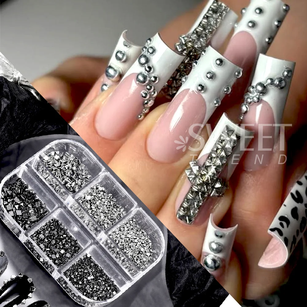 SWEET TREND-1Box 3D Punk Metall-Nieten Nagelcharms Gold/Silber Quadratische Kegelnieten Nagelteile Bastelzubehör Maniküre-Dekoration – Detail 3