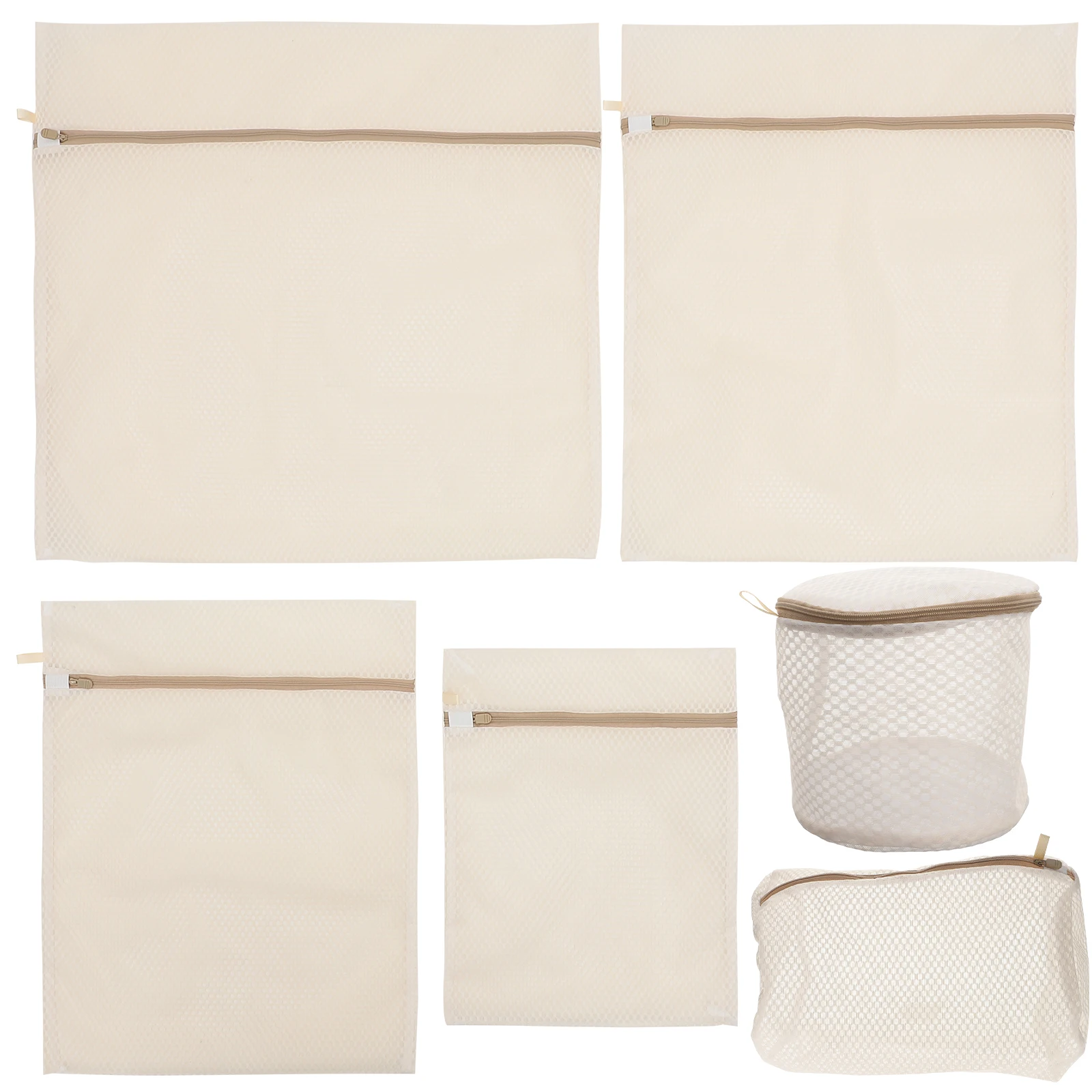 

6pcs Polyester Mesh Laundry Bags Proper Size Dense Mesh Bra Holder Beige Travel Wash Bag Sets Garment Washing Net Bags Clothes