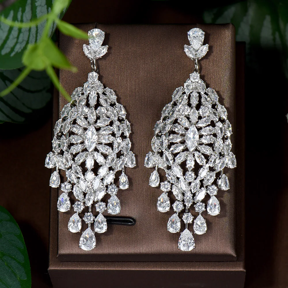 HIBRIDE Big Cubic Zirconia Long Dangle Water Drop Earrings Luxury Pageant Bridal Jewelry For Women E-801