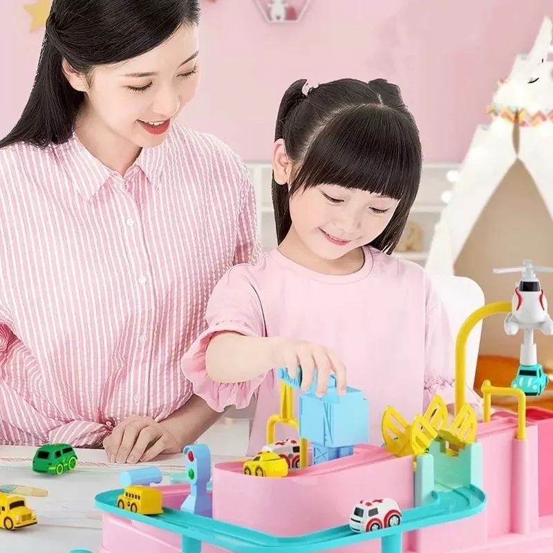 Model kolejki wyścigowej, edukacyjne zabawki wyścigowe, tor dla dzieci, gra przygodowa z samochodami, gra logiczna, mechaniczna interaktywna zabawka pociągowa