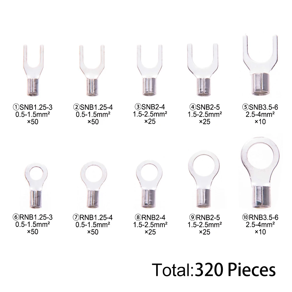 320PCS RNB/SNB1.25-4 Wire Connector Cable Termination Plie Crimp Terminal Kit with Electrical Connector U/O Splicing Termination