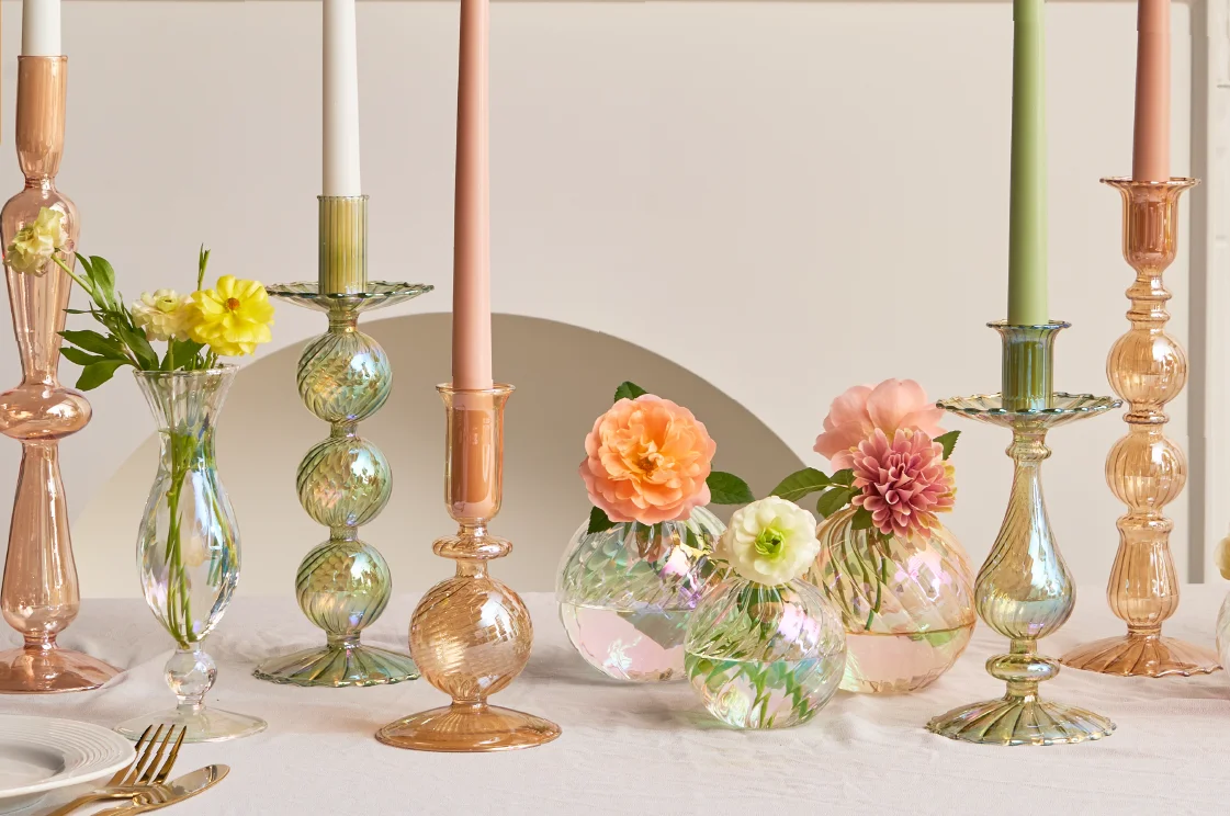 Floriddle Taper Candle Holders Glass Candlesticks for Home Wedding Table Decoration Glass Vase Table Bookshelf Candles Stand