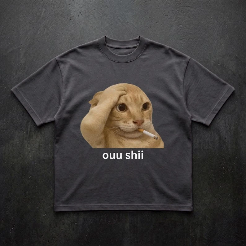 Funny Stressed Cat T-shirt Oversized Unisex Streetwear Trendy Cotton Printed Cotton Neutral O-Neck Short Sleeve hot product soft