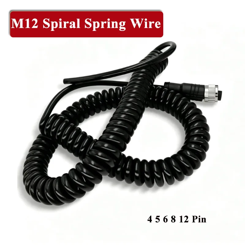 M12 Spiral Spring Cable Stretch Resistant Aviation Connector Wire Wire 4 5 8 12 Pin Pure Copper Gold-plated Plug Connection Line