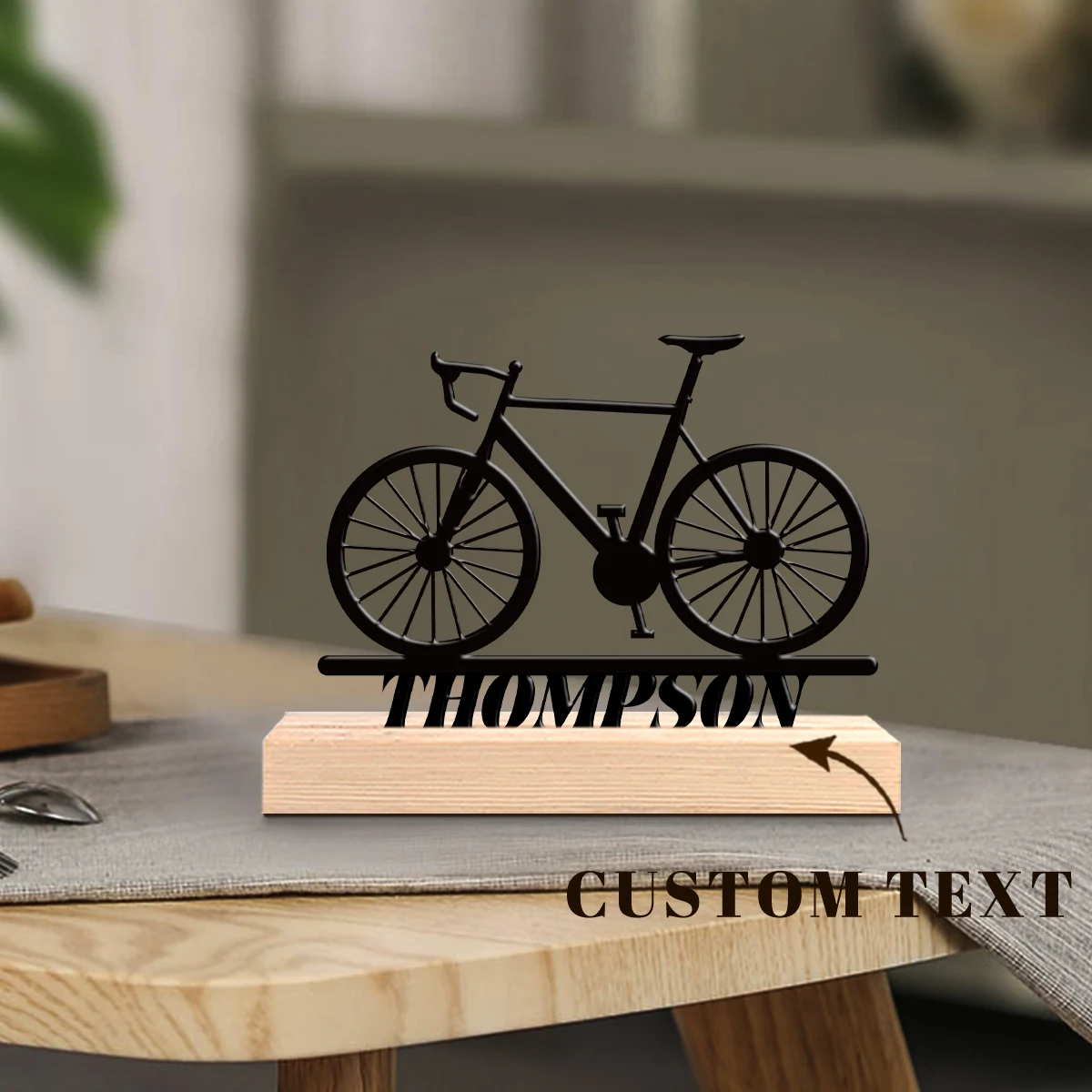 1pc Desktop Metal Ornaments Custom Content With Wooden Base Desktop Decorations,Office Decorations