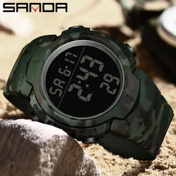 SANDA New 2182 Single Display Electronic Watch Men's Camo Series Multi functional Fashion Cool Waterproof Electronic Men’s Watch