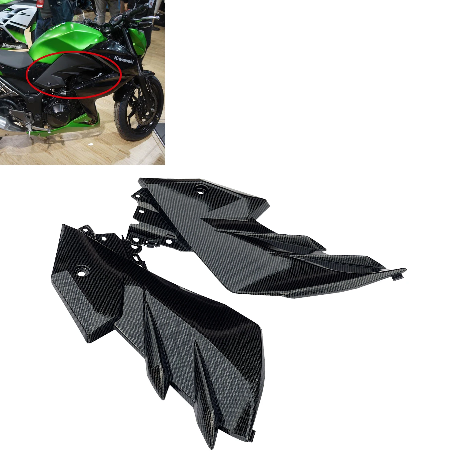 

Carbon Fiber Painting Injection Fuel Gas Tank Side Panel Cover Trim Fairing For Kawasaki Ninja Z300 2014-2017 Z250 2013-2018