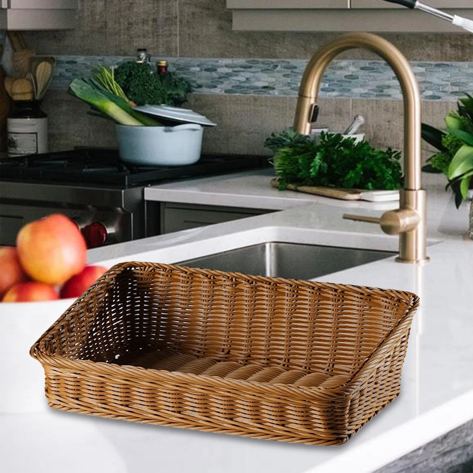 Bread Basket Imitation Rattan Basket Food Fruit Storage Woven Fruit Basket Organizer for Table Picnic Outdoor Table Organizer