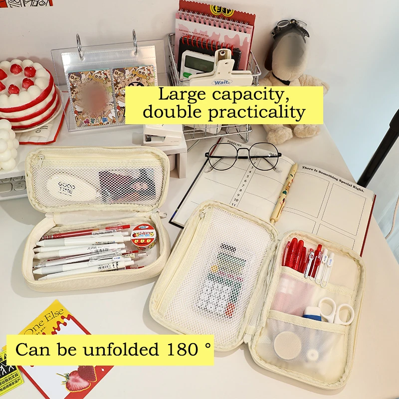 Large Capacity Pencil Bag Retro Contrast Color Student Pencil Case Multifunction Canvas Zipper Stationery Storage Bag 2024