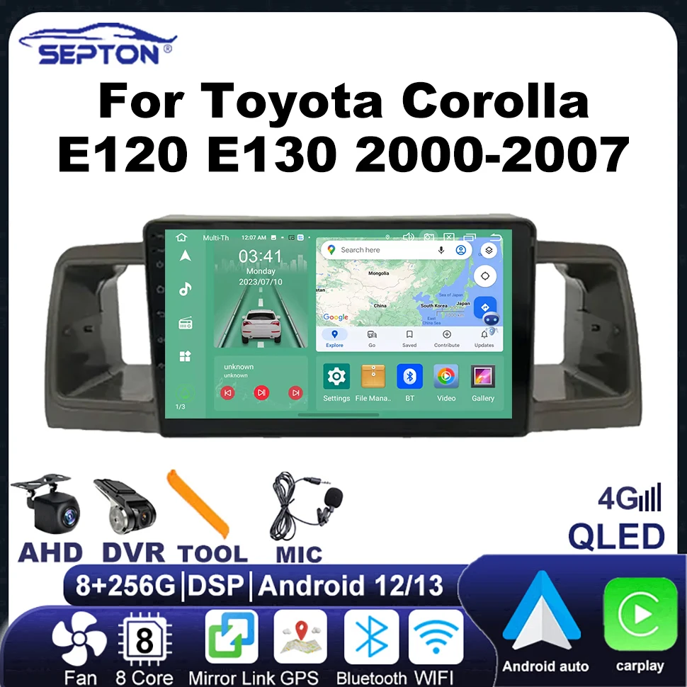 

Автомобильное радио SEPTON Android для Toyota Corolla E120 E130 2000-2007car, мультимедийный плеер, 2Din, авторадио, 8 + 256G, автомобильное аудио, GPS, 4G