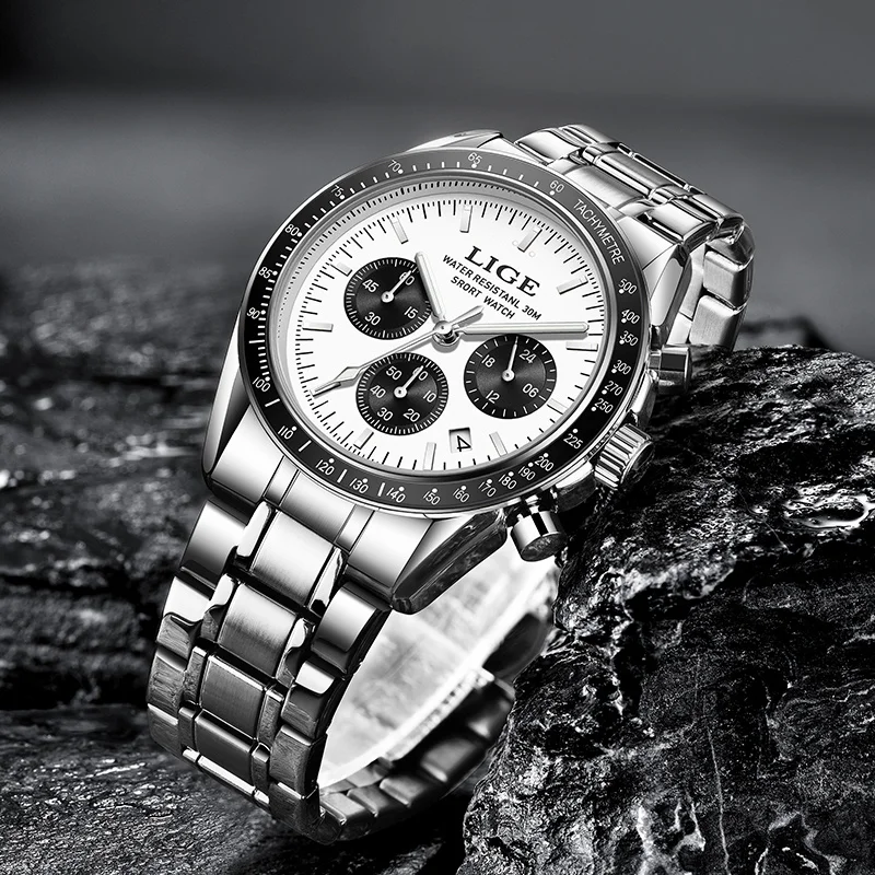 LIGE Luxury Mens Watch Sport Calendar Stainless Steel Man Watch Waterproof Fashion Business Chronograph Quartz Watches for Men