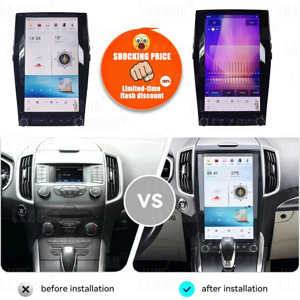 For Ford Edge S-Max MK2 2015-2018 Android Vertical Screen Car Radio CarPlay HiCar DSP GPS 1080P Video Stereo Multimedia HeadUnit