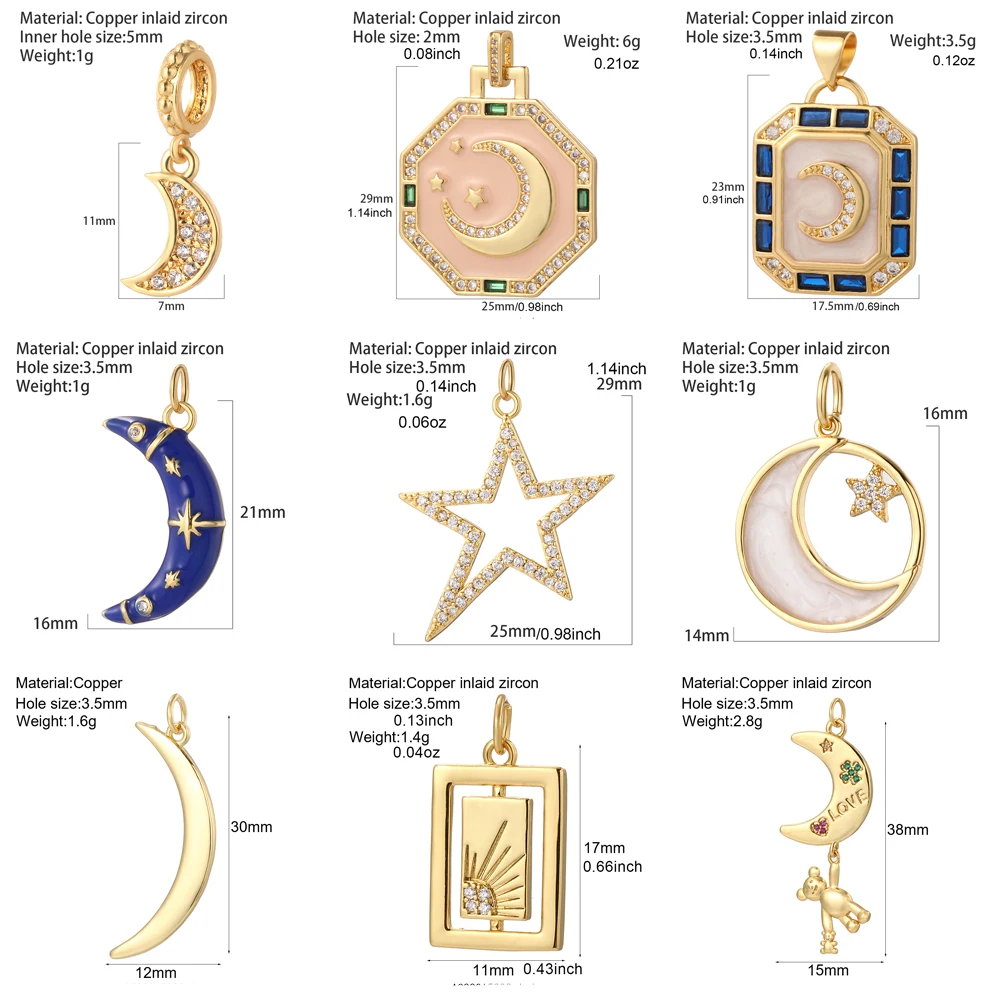 Dijes de estrellas y luna para hacer pendientes, pulsera, collar, Estrella Bohemia, suministros de fabricación de joyas, Dijes de Color dorado