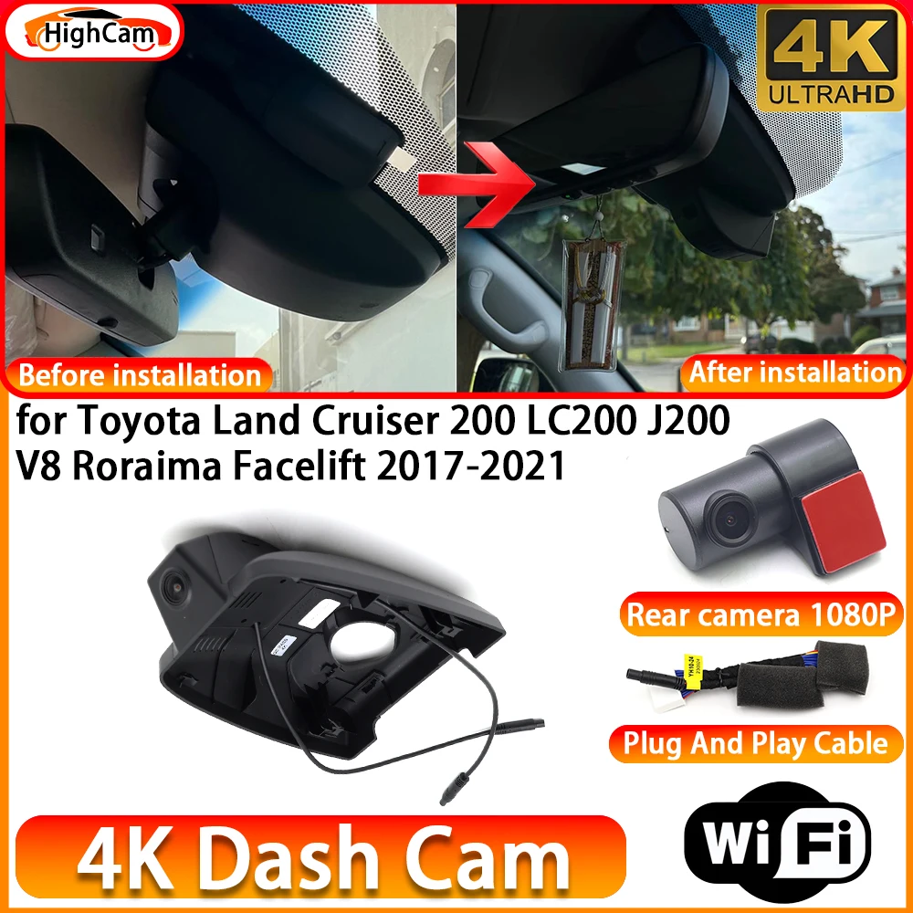 for Toyota Land Cruiser 200 LC200 J200 V8 Roraima Facelift 2017-2021 OEM 4K DVR Dash Cam Front Rear Camera WiFi Video Recorder