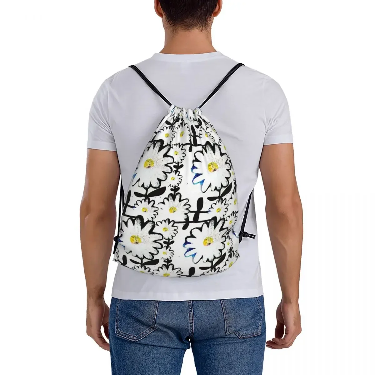 Casual Daisy Dias Portátil Mochilas, Drawstring Bundle, Pocket Storage Bag, Bookbag para Estudantes de Viagem