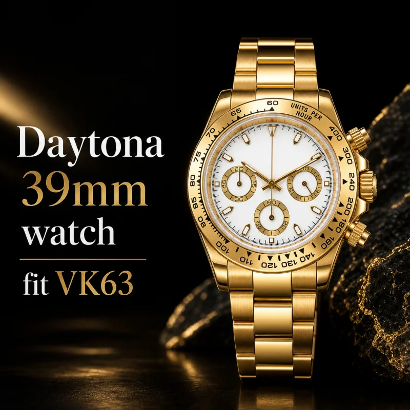 

39mm gold rose gold watch 316L stainless steel sapphire glass suitable for VK63 quartz movement Daytona C3 lumiouns