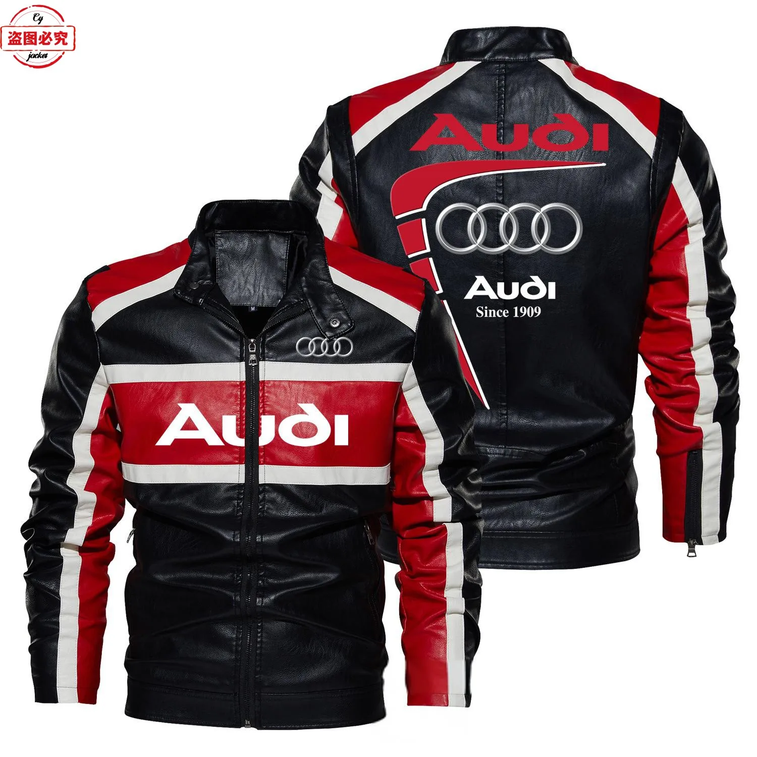 

Audi car LOGO printed jacket retro washed pu leather jacket windproof four seasons Audi men's leather jacket