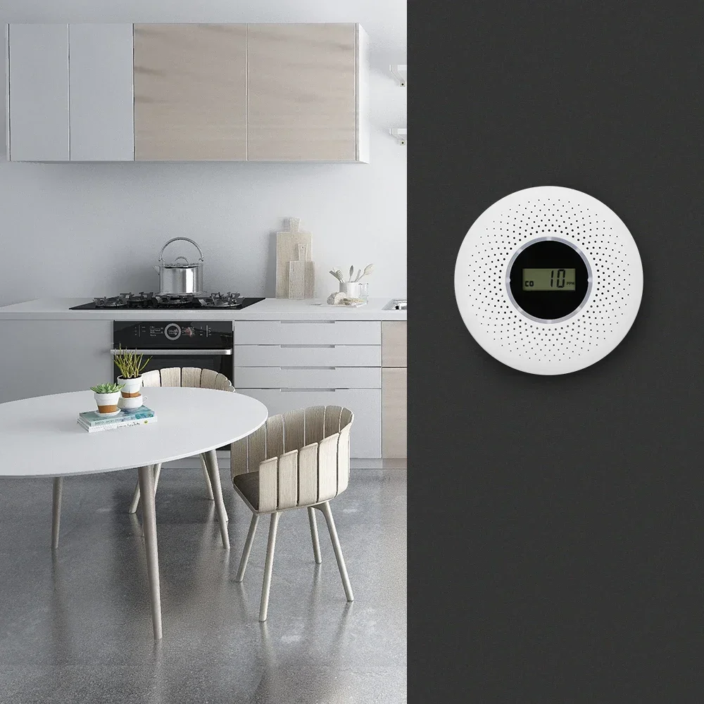 ESCAM 2 في 1 شاشة LCD أول أكسيد الكربون والدخان كومبو كاشف بطارية تعمل CO إنذار مع ضوء LED وامض تحذير الصوت