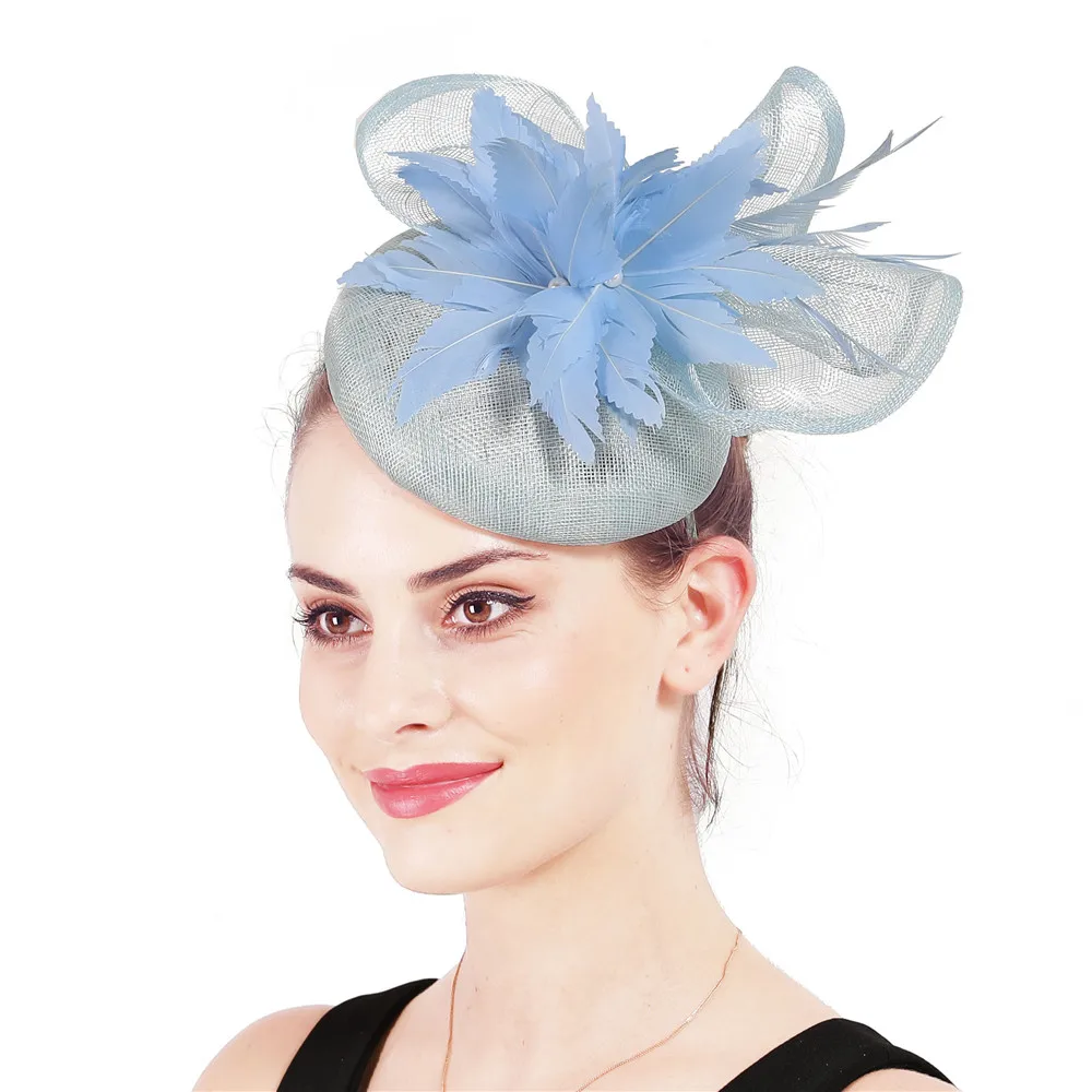 4-Layer Nice Sinamay Wedding Hair Fascinator Hats Women Elegant Race Derby Fedora Cap With Headband Ladies Party Hair Accessory