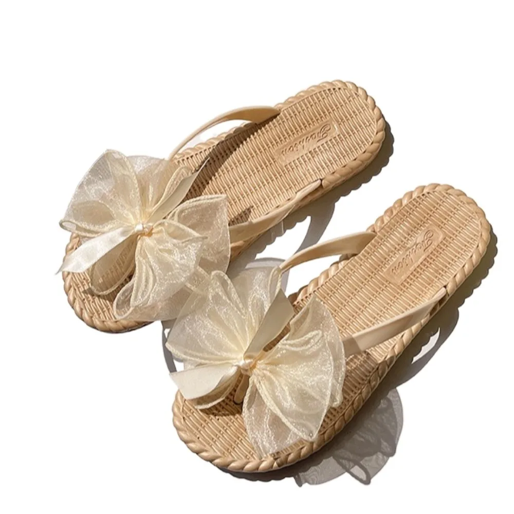 

Open-toe Mesh Bow Slippers Waterproof Streetwear Platform Flip Flops Outer Wear Shoes Non-Slip Seaside Slides Sandals Summer