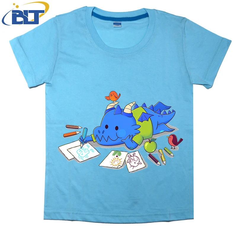 Dragon drawing printed kids T-shirt summer pure cotton short-sleeved casual top suitable for both boys and girls