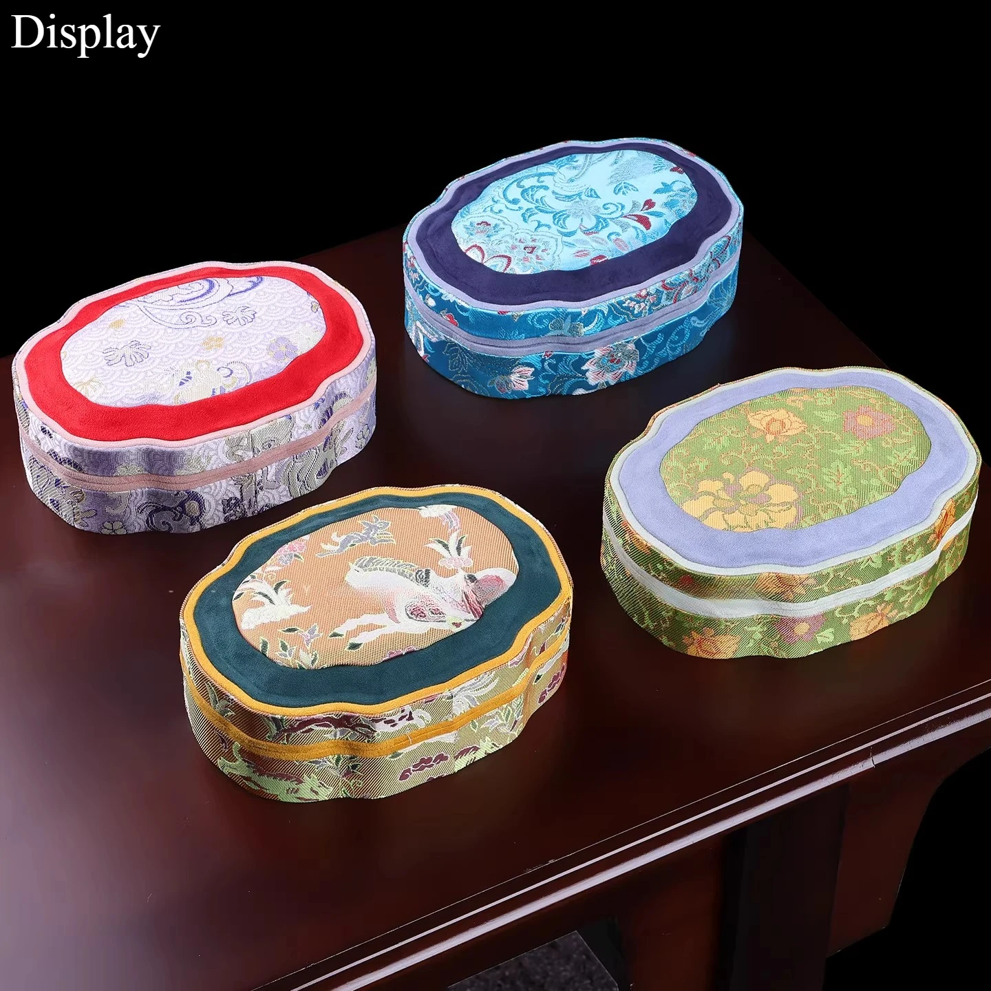 

Elegant Mini Jewelry Gift Box, New Chinese Style Dual-Use Ring Case, Luxury Brocade Photo Display Box for Wedding