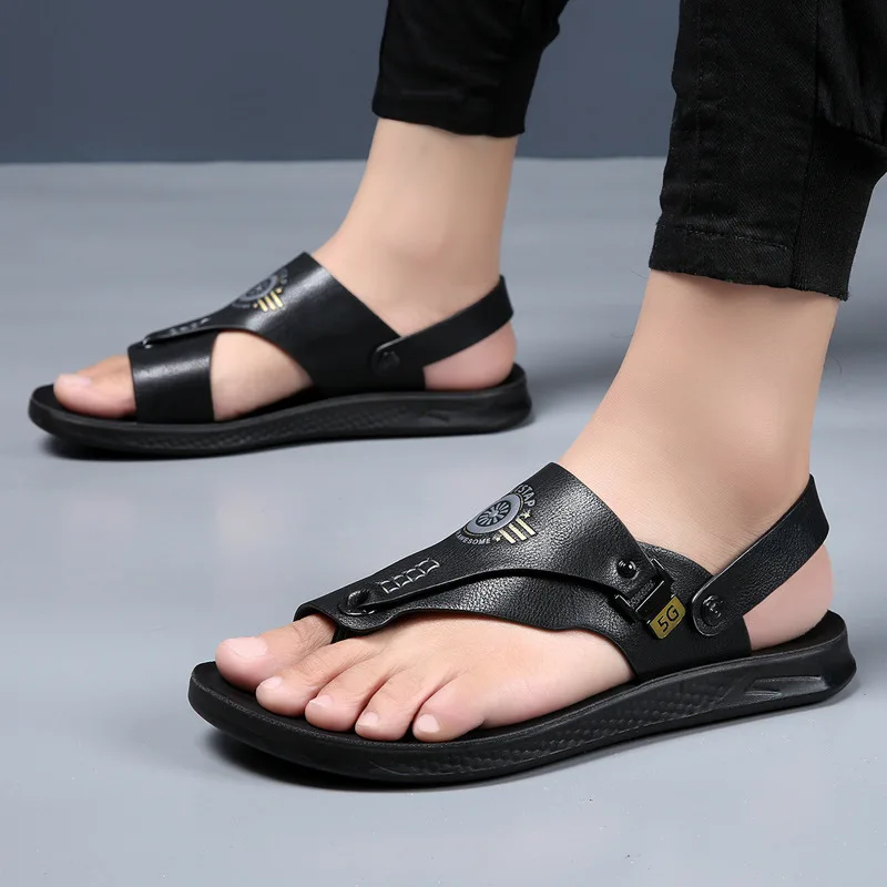 Retro Sewing Sandals Transfer Slipper Non-slip Leather Shoes for Men Comfortable Casual Summer Fashion