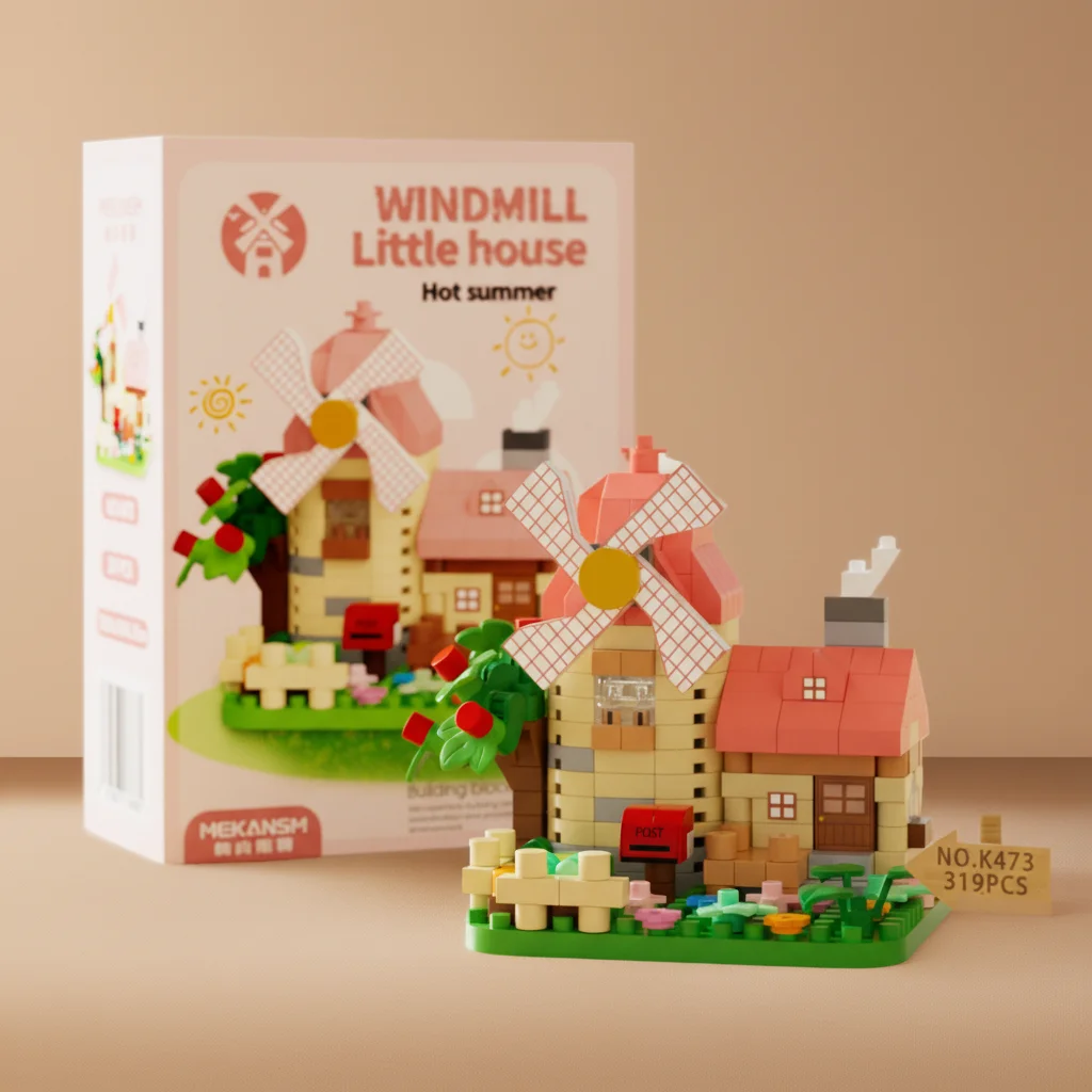 Windmill Small Particle Building Block Diy Micro Block Tree House 3d Model Educational Puzzle Toy For Adult Women Girls Gift Toy
