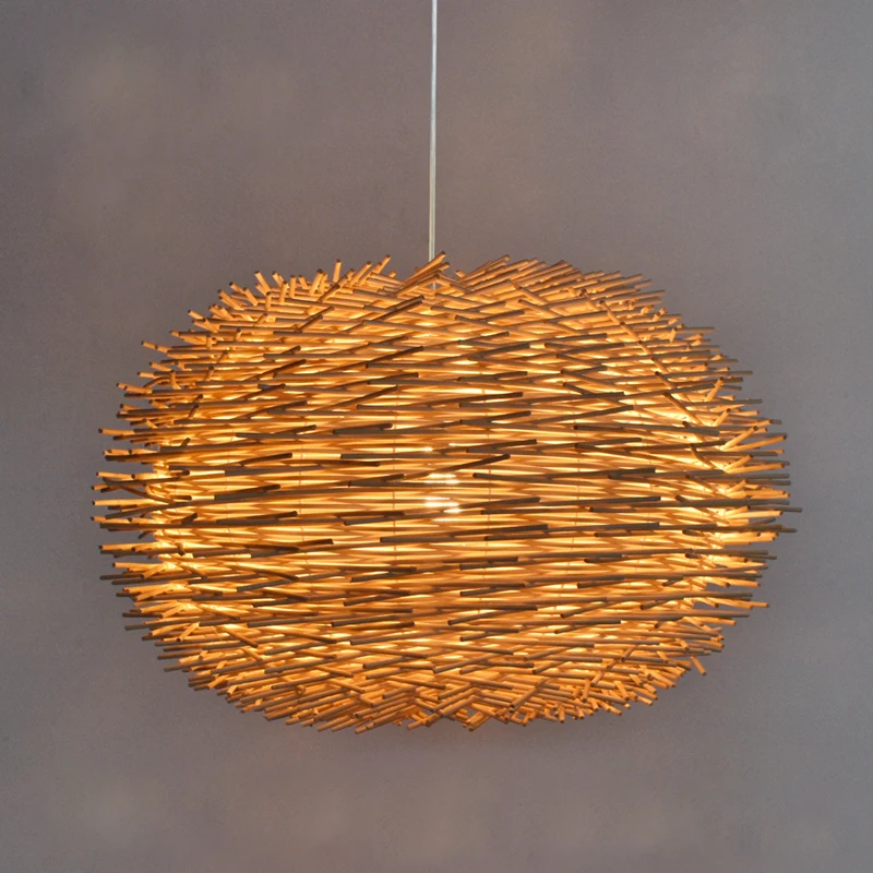 Imagem -05 - Sudeste Asiático Handmade Bambu Tecelagem Rattan Lustre Ninho de Pássaro Luminaria Madeira Lustre Design Luminárias Chapéu de Palha Lâmpada