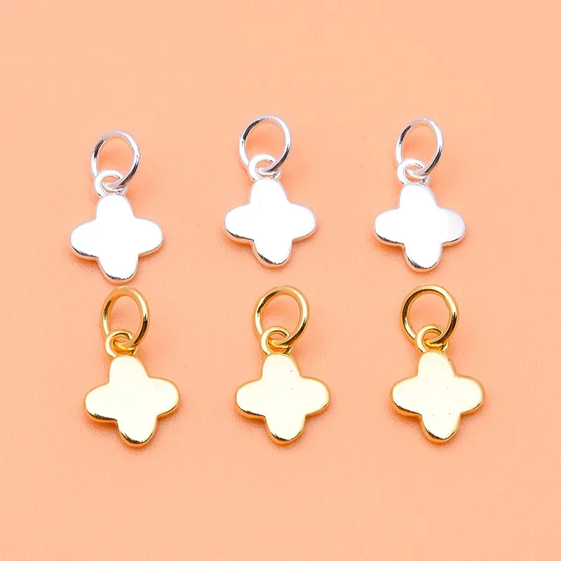 5PCS 925 sterling silver gold-plated pendant accessories Lucky grass pendant manual DIY beading material Jewelry material