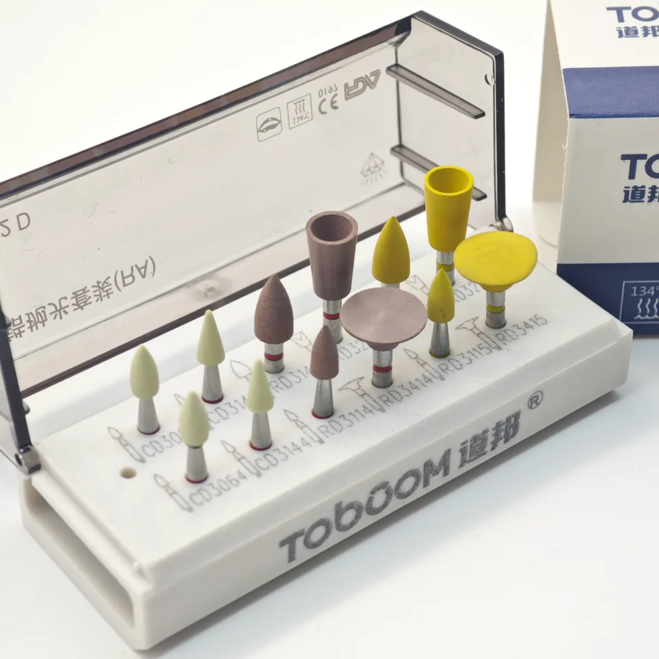 TOBOOM 12 Pcs Dental Zirconia Intraoral Polishing Kits RA0112D Diamond Rubber Polishers RA Shank Contra Angle Crown Supply Tools